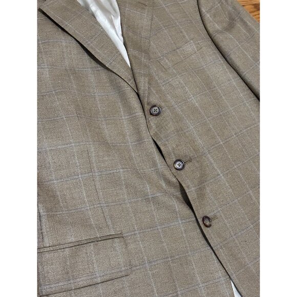 Nautica Mens Blazer Jacket Sz 48R Brown Windowpane Silk Wool 2 Button Sport Coat - Picture 3 of 6